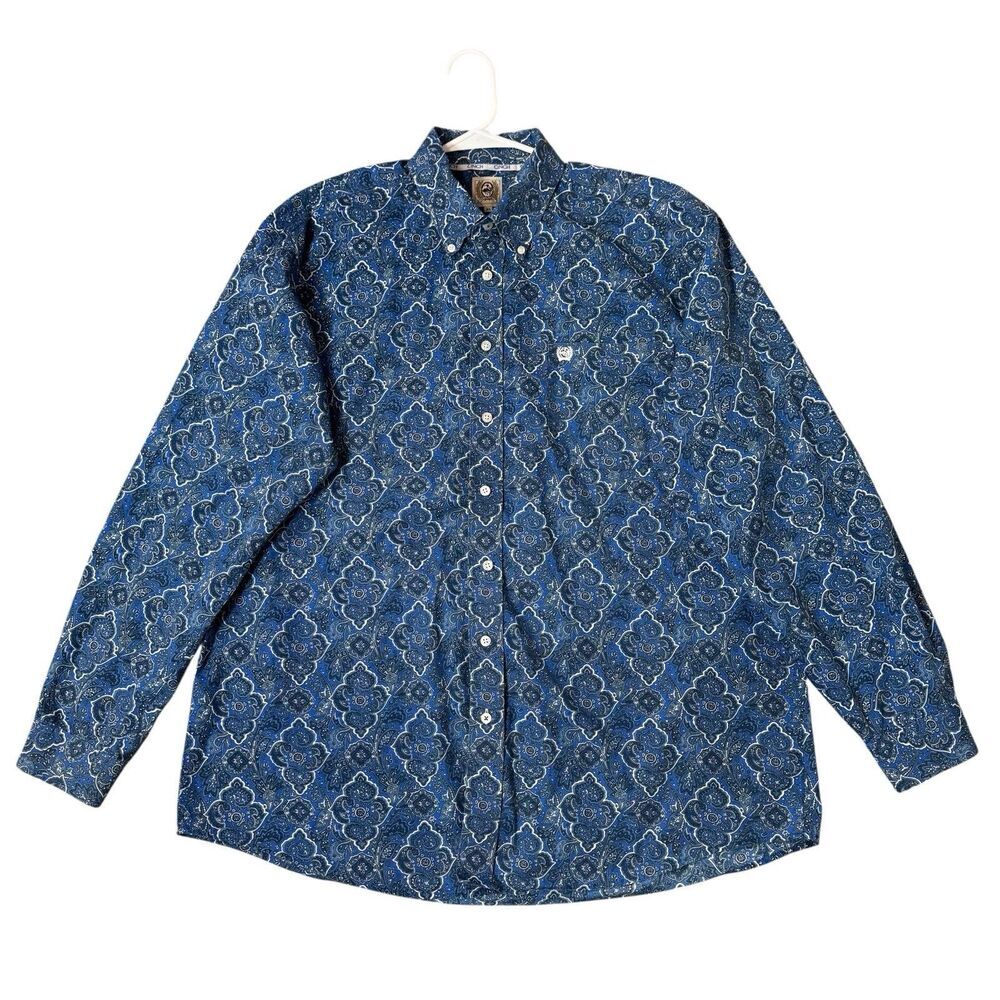 Cinch Button Down Shirt Mens XL Blue Paisley Long Sleeve Western Wear Cowboy